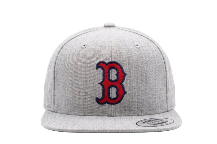 Grey snapback with the red Boston B embroidered on the front.