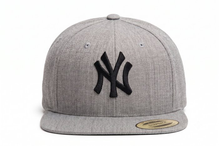 Grey snapback with the New York NY monogram embroidered on the front.